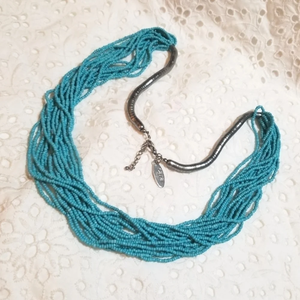 𝅺Vintage Cara NY 16 Strand Turquoise Glass Bead Necklace